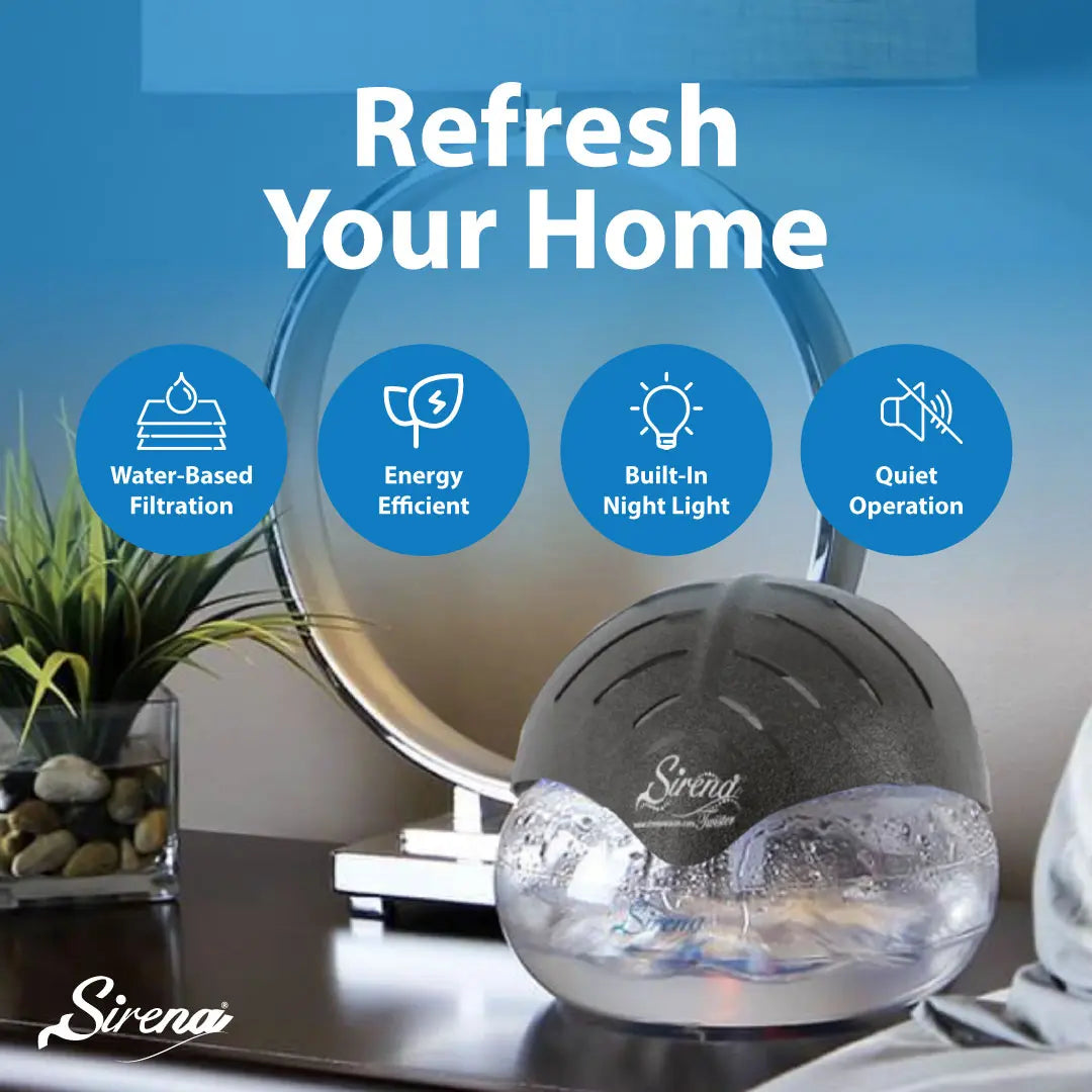 Black Original Air Purifier & Aroma Diffuser with LED Night Light – Water Filter Air Cleaner for Home, Smoke & Pets