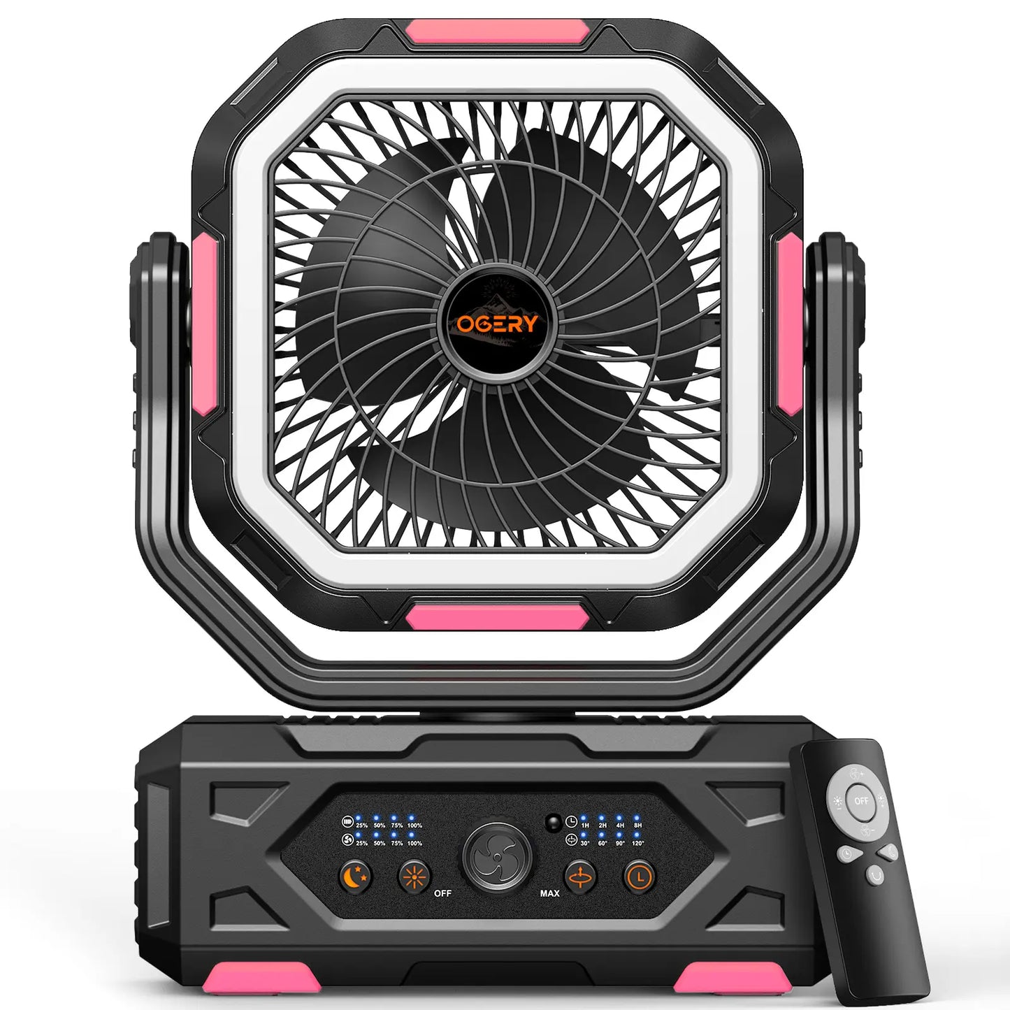 2026 Upgraded Camping Fan, 30000mAh Rechargeable Fan with LED Lights & 270° Pivot, Remote Control Shaking Head Desk Fan for Tent Travel Home Multifunction Outdoor Activities summerwins