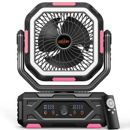 2026 Upgraded Camping Fan, 30000mAh Rechargeable Fan with LED Lights & 270° Pivot, Remote Control Shaking Head Desk Fan for Tent Travel Home Multifunction Outdoor Activities summerwins