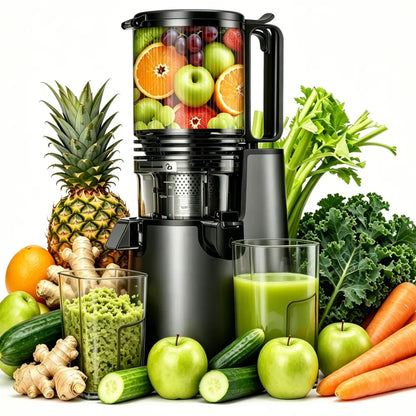 Cold Press Juicer - Slow Masticating, 5.4 Inch Feed Chute, High Juice Yield, Easy Clean, 55rpm Technology for Whole Fruits & Veggies