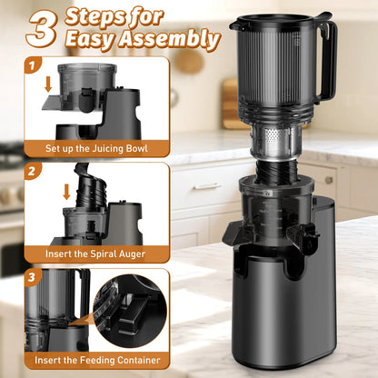 Cold Press Juicer - Slow Masticating, 5.4 Inch Feed Chute, High Juice Yield, Easy Clean, 55rpm Technology for Whole Fruits & Veggies