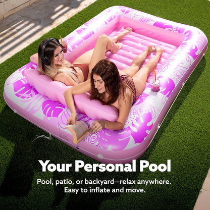 L/XL Inflatable Tanning Pool Lounge Float With Cup Holder, 70“X46”/85″ x 57″ Extra Large Pool Floats Adult with Pillow, 4 in 1 Suntan Tub Raft Floatie, Sunbathing Bed Lounge for Water Blow Up Kids Ball Pit Party Gifts
