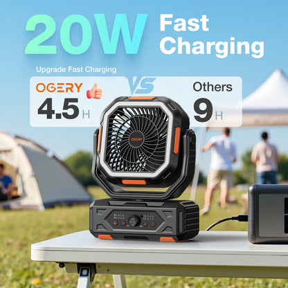 2026 Upgraded Camping Fan, 30000mAh Rechargeable Fan with LED Lights & 270° Pivot, Remote Control Shaking Head Desk Fan for Tent Travel Home Multifunction Outdoor Activities summerwins