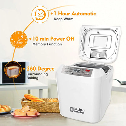 Bread Maker Machine, 12-in-1 Automatic Bread Machine with Fruit Nut Auto Dispenser, 2LB Large Capacity, Gluten-Free, 13H Delay Timer, 1H Keep Warm, 3 Crust Colors for Home Baking