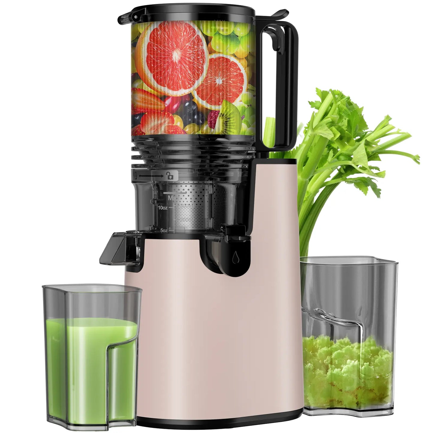 Cold Press Juicer - Slow Masticating, 5.4 Inch Feed Chute, High Juice Yield, Easy Clean, 55rpm Technology for Whole Fruits & Veggies