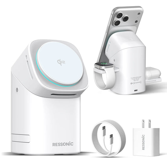 3-in-1 Wireless Charger 25W Quick Charge Hub 45W Adapter iPhone Samsung iWatch AirPods Magnetic One-Click Auto Rotation Travel-Friendly