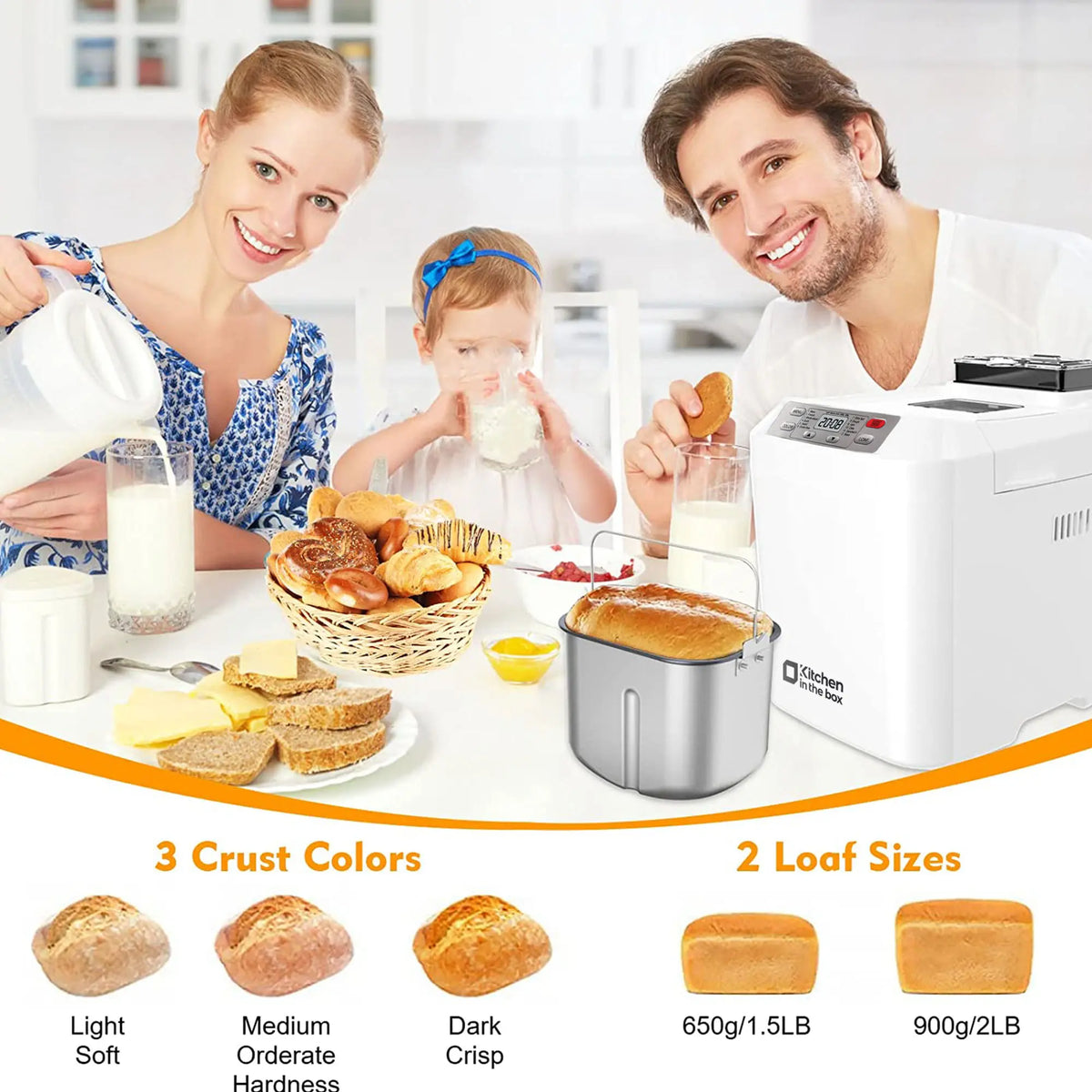 Bread Maker Machine, 12-in-1 Automatic Bread Machine with Fruit Nut Auto Dispenser, 2LB Large Capacity, Gluten-Free, 13H Delay Timer, 1H Keep Warm, 3 Crust Colors for Home Baking