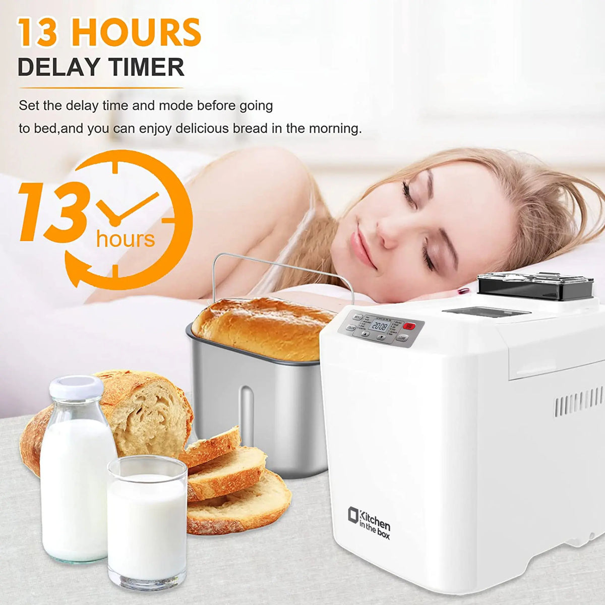 Bread Maker Machine, 12-in-1 Automatic Bread Machine with Fruit Nut Auto Dispenser, 2LB Large Capacity, Gluten-Free, 13H Delay Timer, 1H Keep Warm, 3 Crust Colors for Home Baking