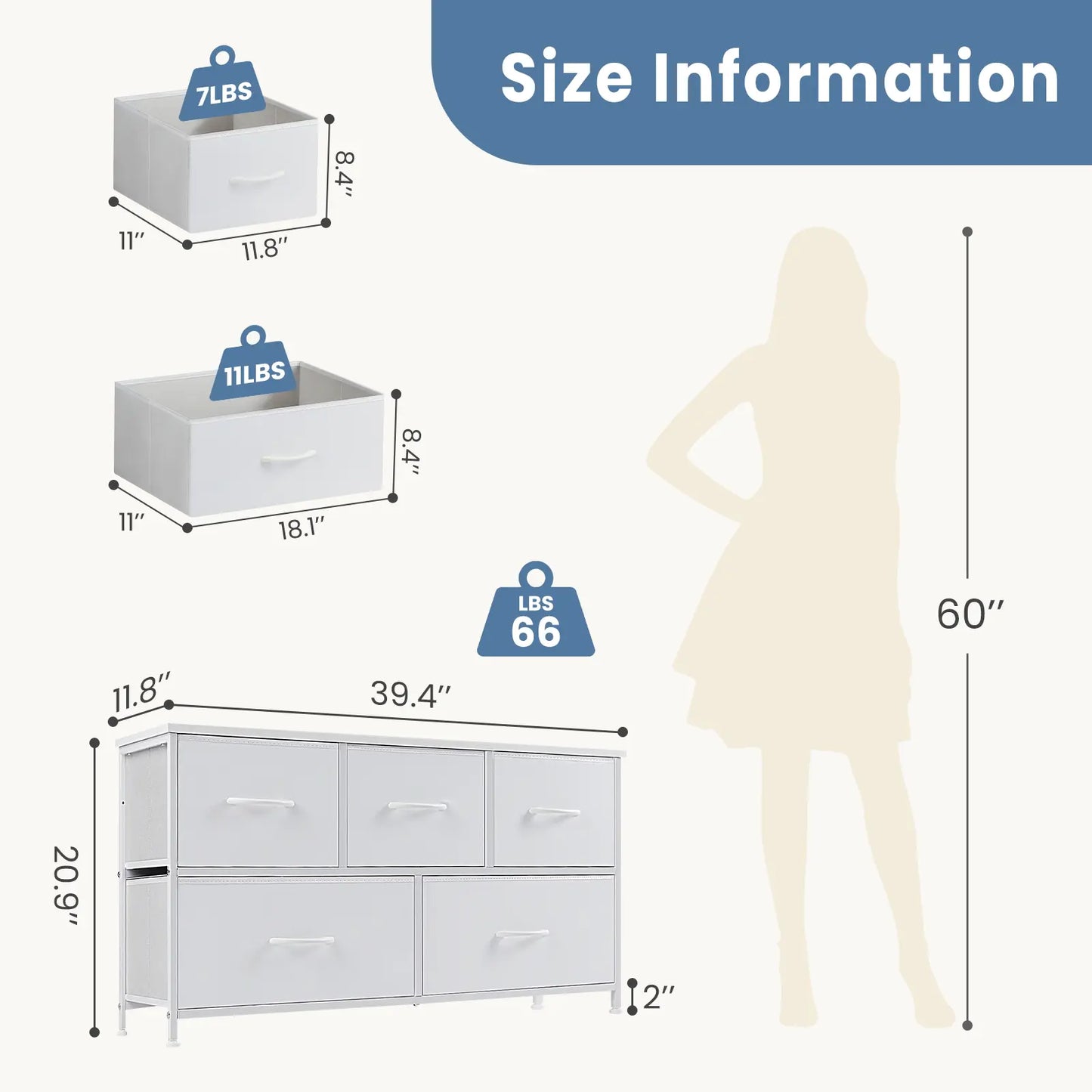 5-Drawer Fabric Dresser Chest - Fabric Chests Drawers, Modern Storage Cabinets, Storage Organizer for Bedroom Items