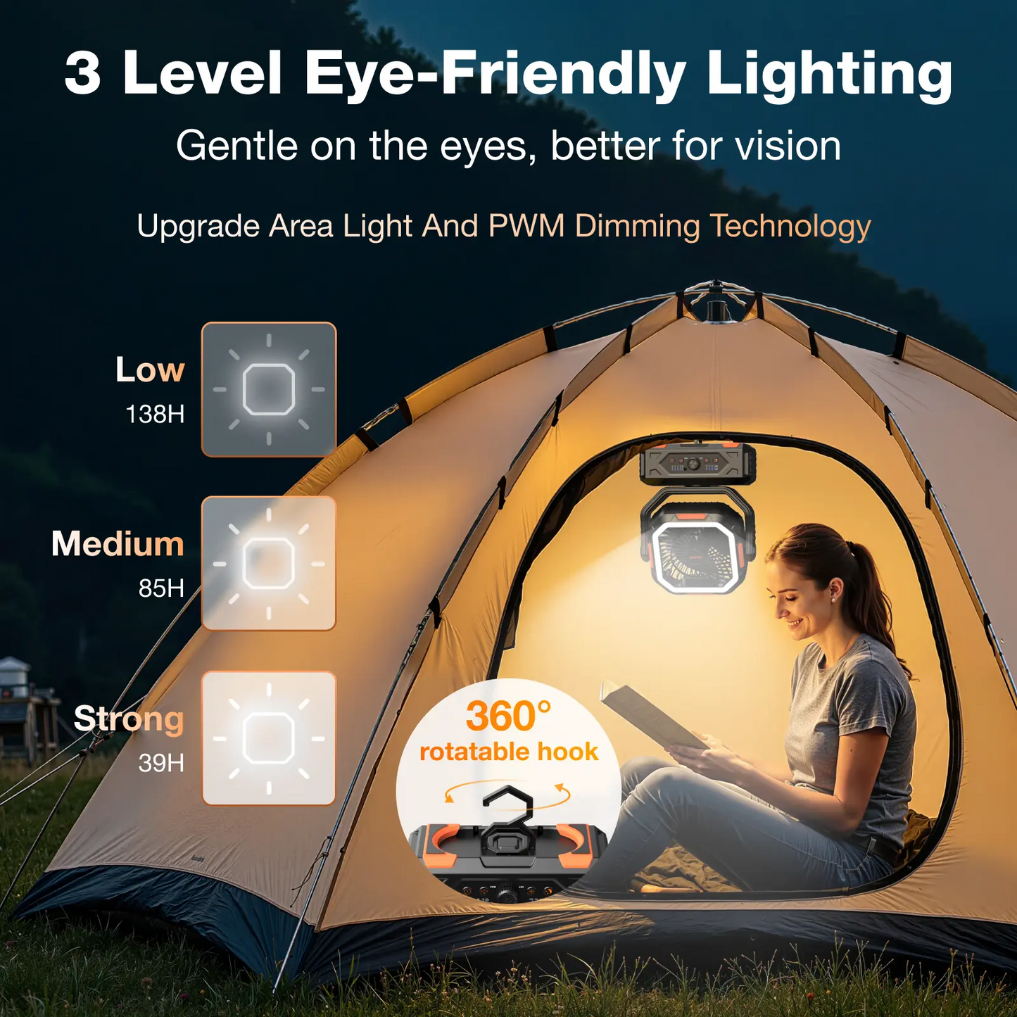 2026 Upgraded Camping Fan, 30000mAh Rechargeable Fan with LED Lights & 270° Pivot, Remote Control Shaking Head Desk Fan for Tent Travel Home Multifunction Outdoor Activities summerwins