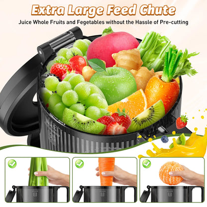 Cold Press Juicer - Slow Masticating, 5.4 Inch Feed Chute, High Juice Yield, Easy Clean, 55rpm Technology for Whole Fruits & Veggies