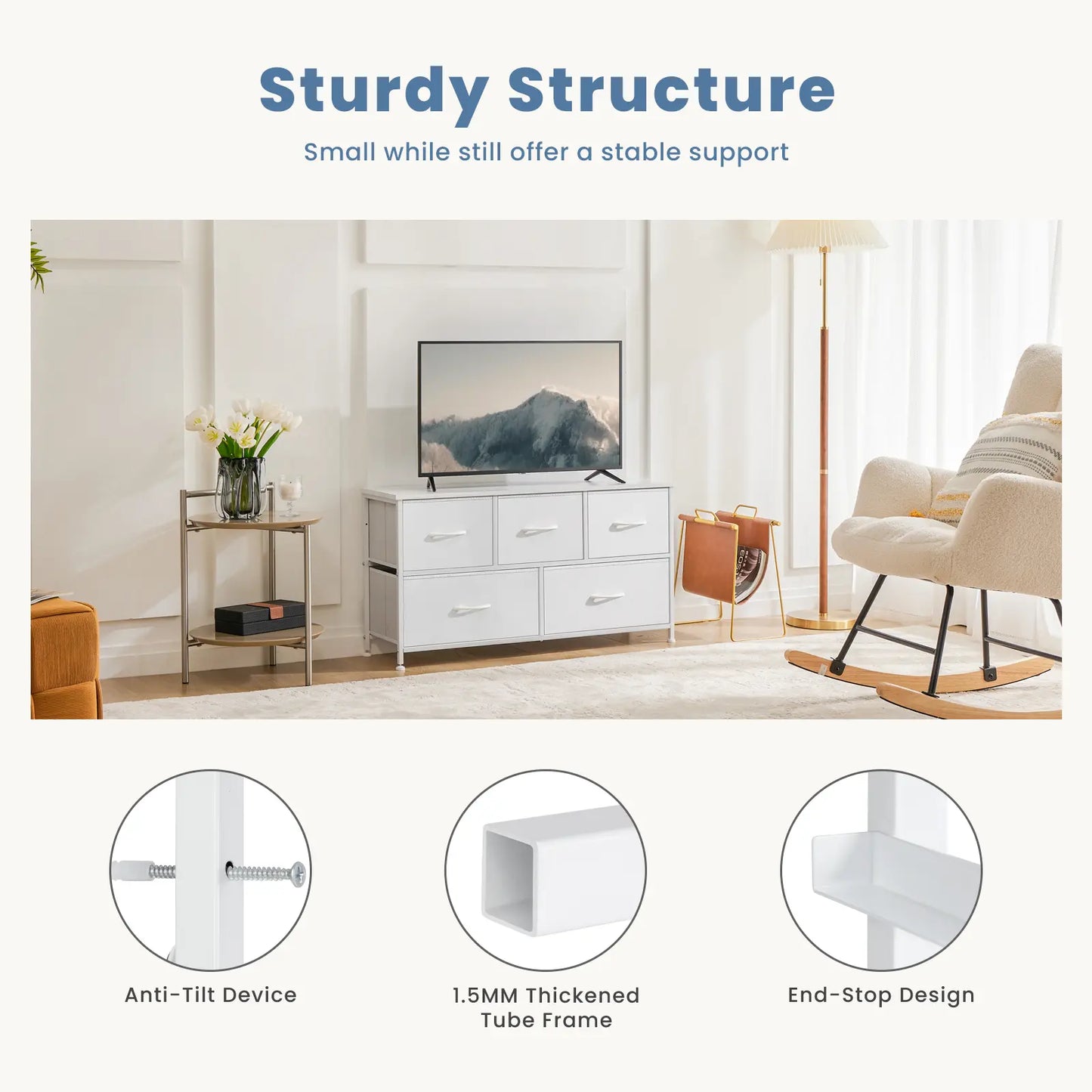 5-Drawer Fabric Dresser Chest - Fabric Chests Drawers, Modern Storage Cabinets, Storage Organizer for Bedroom Items