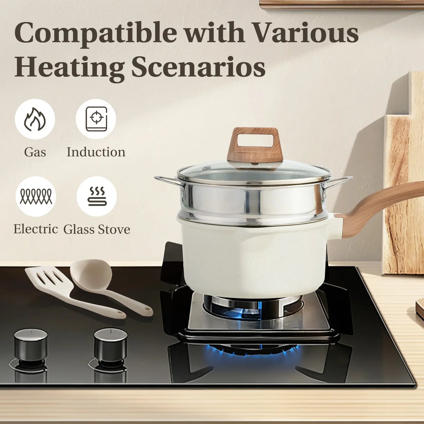 25-Piece Sturdy Non-Stick Ceramic Granite Cookware Set - Lightweight Aluminum Cooking Pot Set, Glass Lids, Stay-Cool Handles, Induction Compatible, Anti-Adherent Household Items for Healthy Cooking, Nonstick Cookware Sets