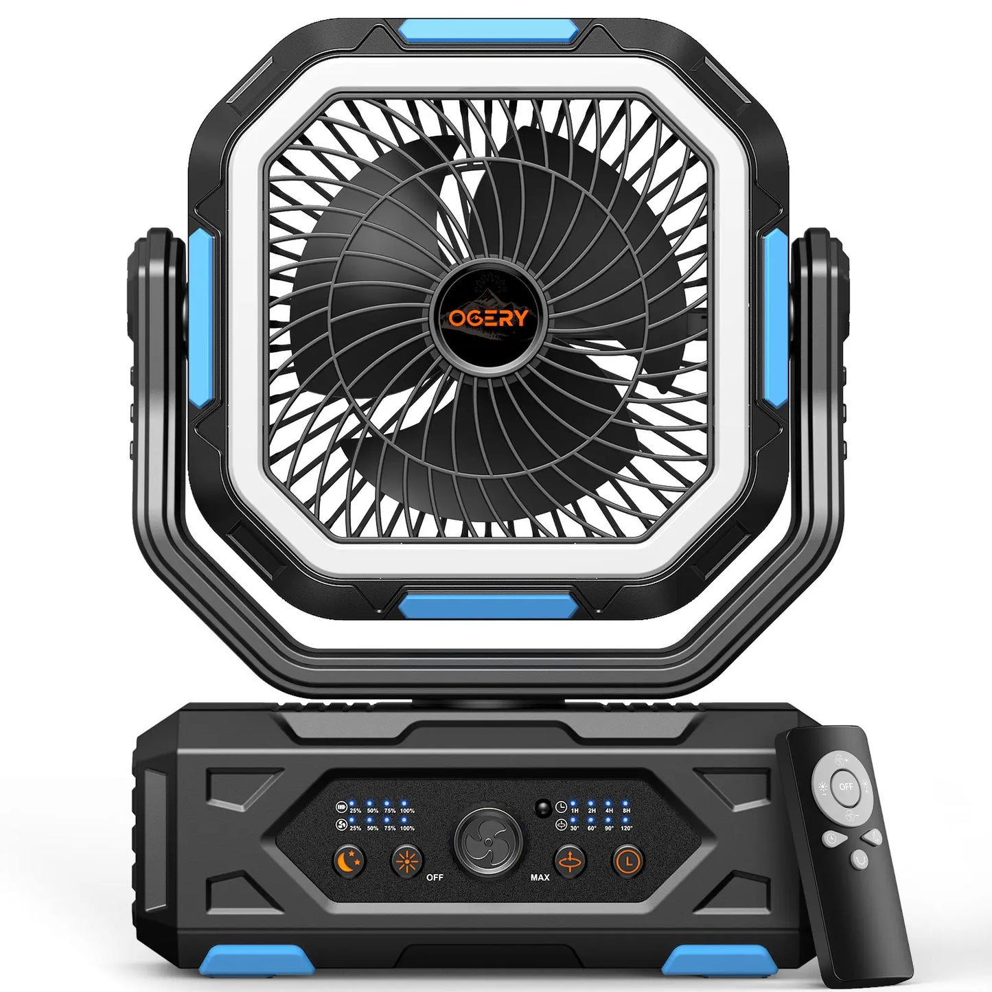 2026 Upgraded Camping Fan, 30000mAh Rechargeable Fan with LED Lights & 270° Pivot, Remote Control Shaking Head Desk Fan for Tent Travel Home Multifunction Outdoor Activities summerwins