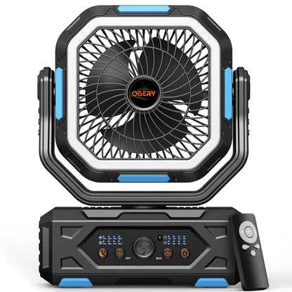 2026 Upgraded Camping Fan, 30000mAh Rechargeable Fan with LED Lights & 270° Pivot, Remote Control Shaking Head Desk Fan for Tent Travel Home Multifunction Outdoor Activities summerwins