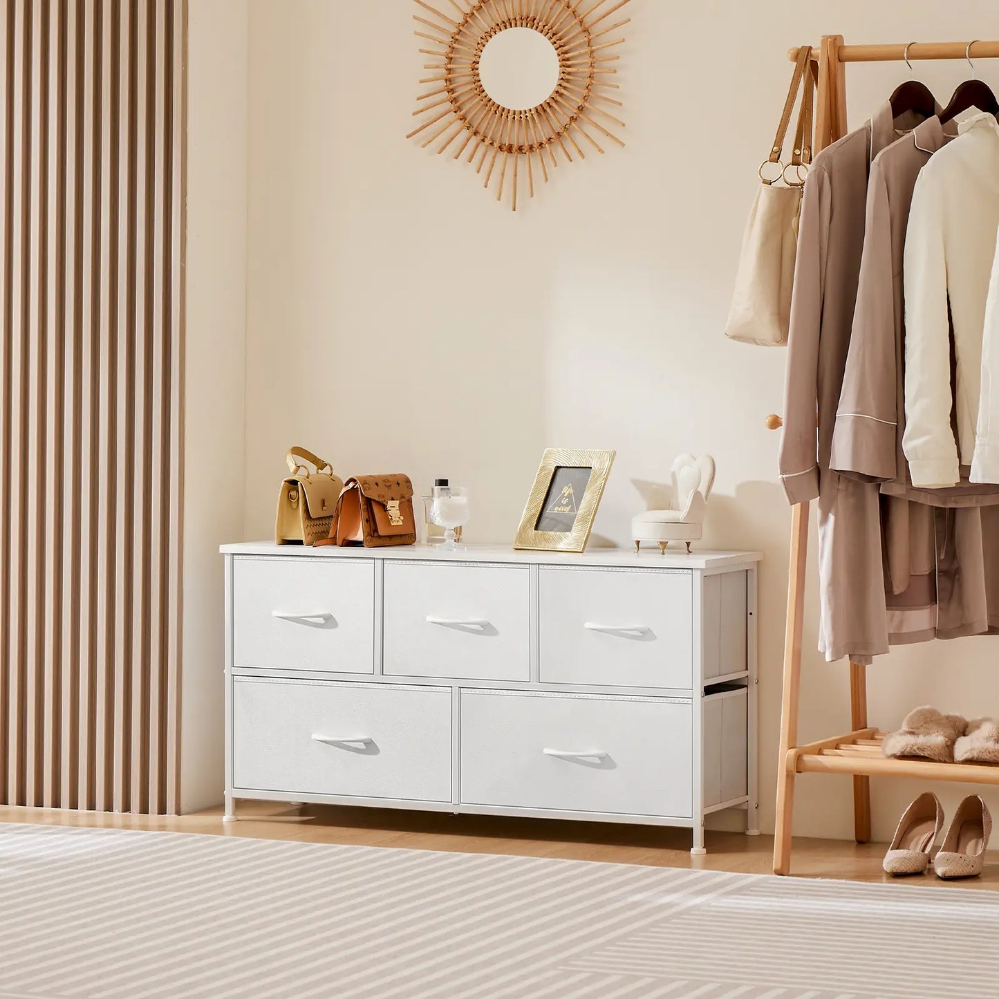 5-Drawer Fabric Dresser Chest - Fabric Chests Drawers, Modern Storage Cabinets, Storage Organizer for Bedroom Items