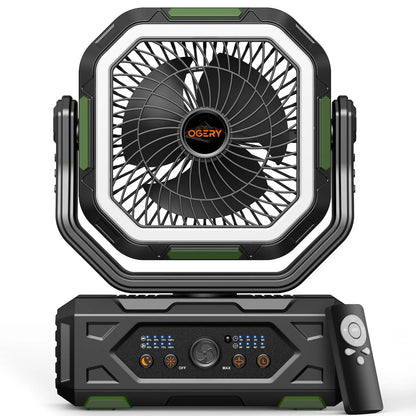 2026 Upgraded Camping Fan, 30000mAh Rechargeable Fan with LED Lights & 270° Pivot, Remote Control Shaking Head Desk Fan for Tent Travel Home Multifunction Outdoor Activities summerwins