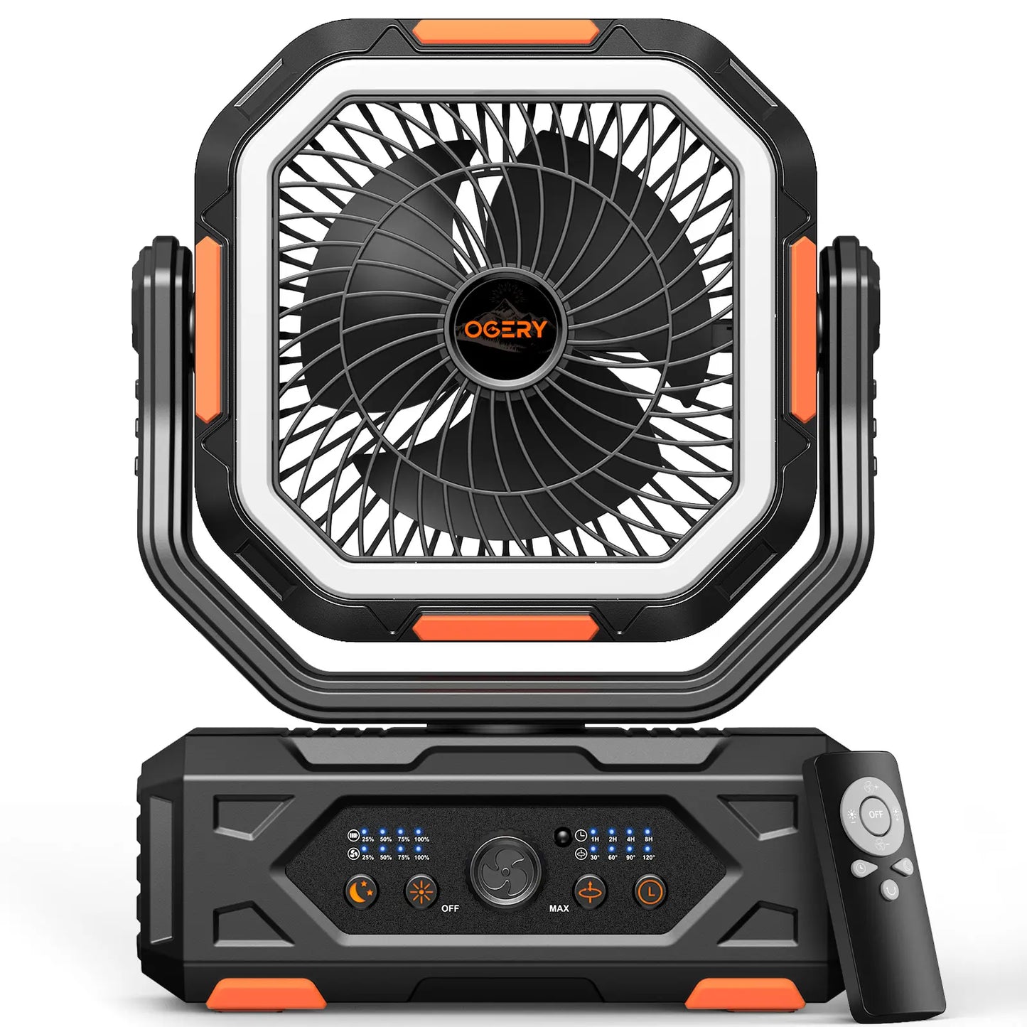 2026 Upgraded Camping Fan, 30000mAh Rechargeable Fan with LED Lights & 270° Pivot, Remote Control Shaking Head Desk Fan for Tent Travel Home Multifunction Outdoor Activities summerwins