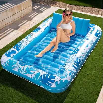 L/XL Inflatable Tanning Pool Lounge Float With Cup Holder, 70“X46”/85″ x 57″ Extra Large Pool Floats Adult with Pillow, 4 in 1 Suntan Tub Raft Floatie, Sunbathing Bed Lounge for Water Blow Up Kids Ball Pit Party Gifts