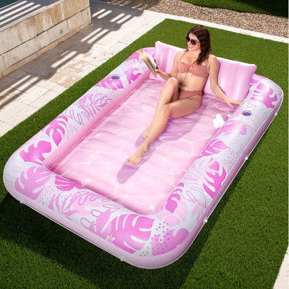 L/XL Inflatable Tanning Pool Lounge Float With Cup Holder, 70“X46”/85″ x 57″ Extra Large Pool Floats Adult with Pillow, 4 in 1 Suntan Tub Raft Floatie, Sunbathing Bed Lounge for Water Blow Up Kids Ball Pit Party Gifts