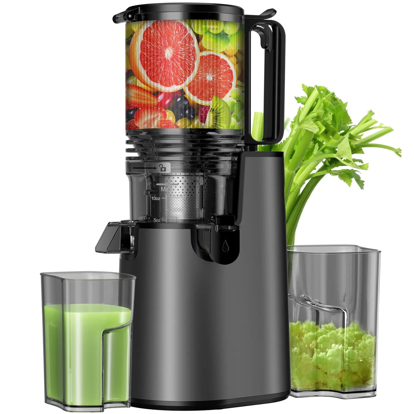 Cold Press Juicer - Slow Masticating, 5.4 Inch Feed Chute, High Juice Yield, Easy Clean, 55rpm Technology for Whole Fruits & Veggies