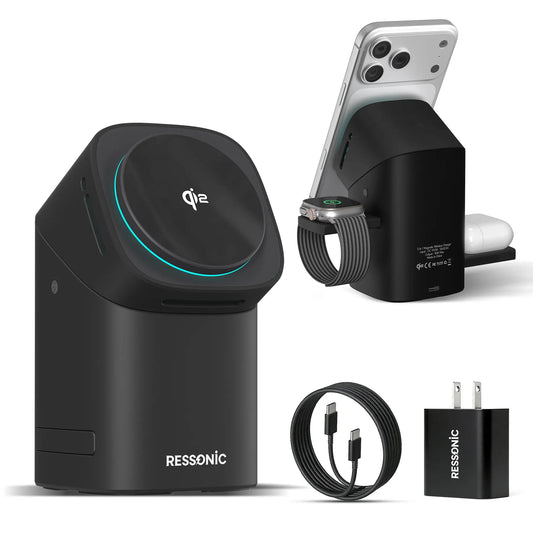 3-in-1 Wireless Charger 25W Quick Charge Hub 45W Adapter iPhone Samsung iWatch AirPods Magnetic One-Click Auto Rotation Travel-Friendly